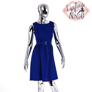 Pinup style short blue dress with belt